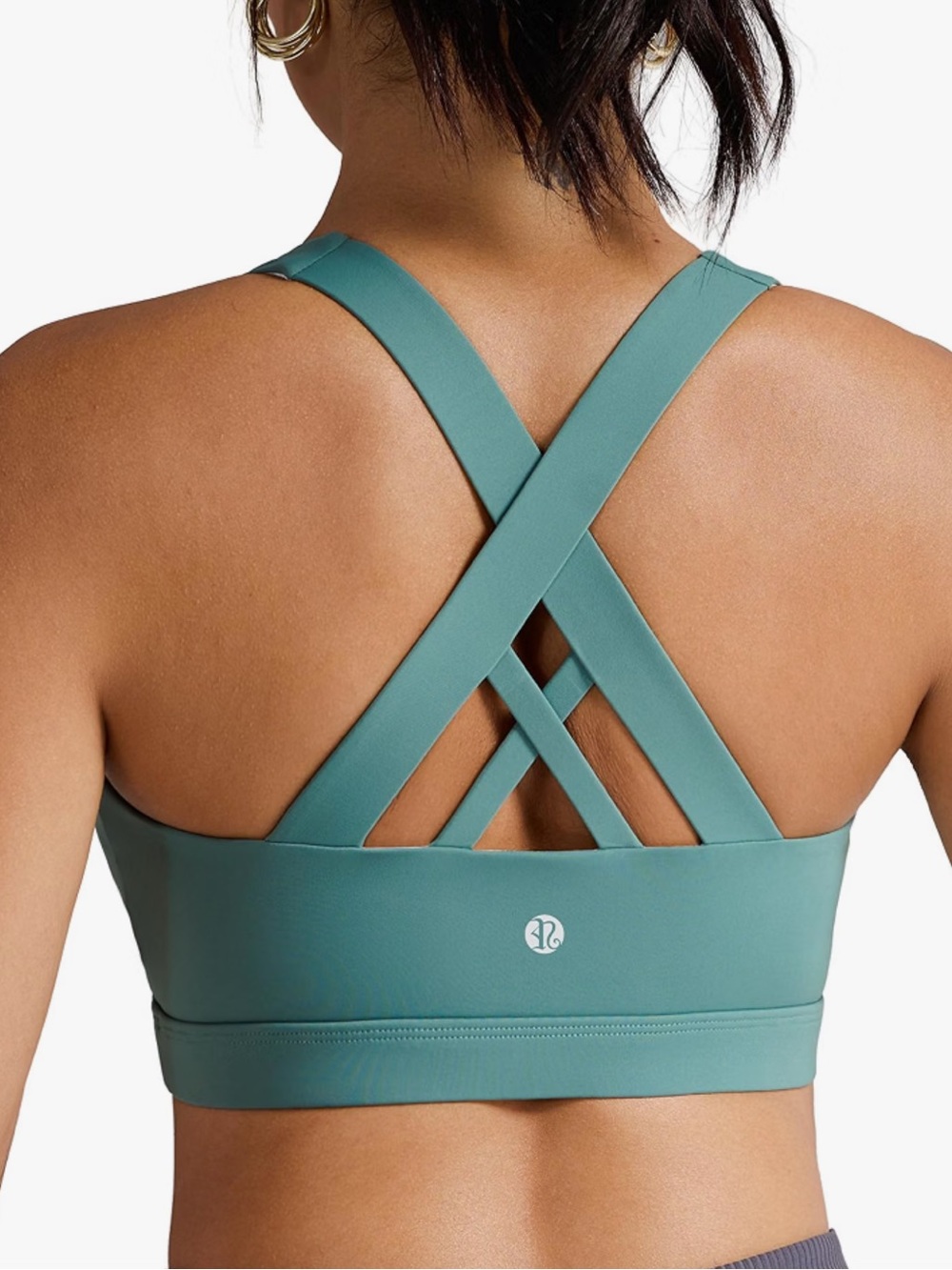 RUNNING GIRL Criss-Cross Strappy Back Sports Bra Teal/Gray Size L